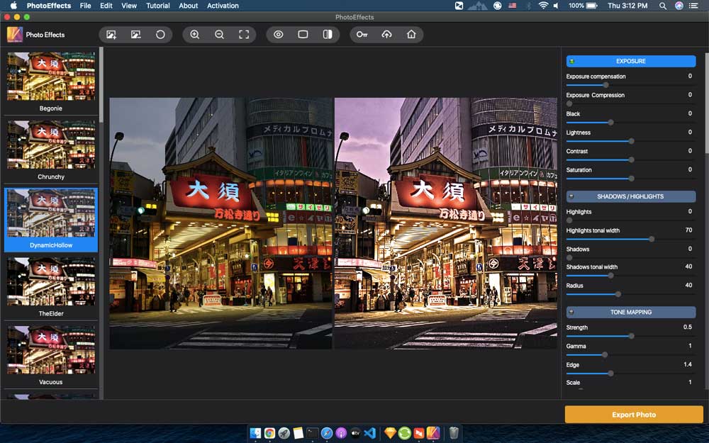 screenshot of photo effects mac